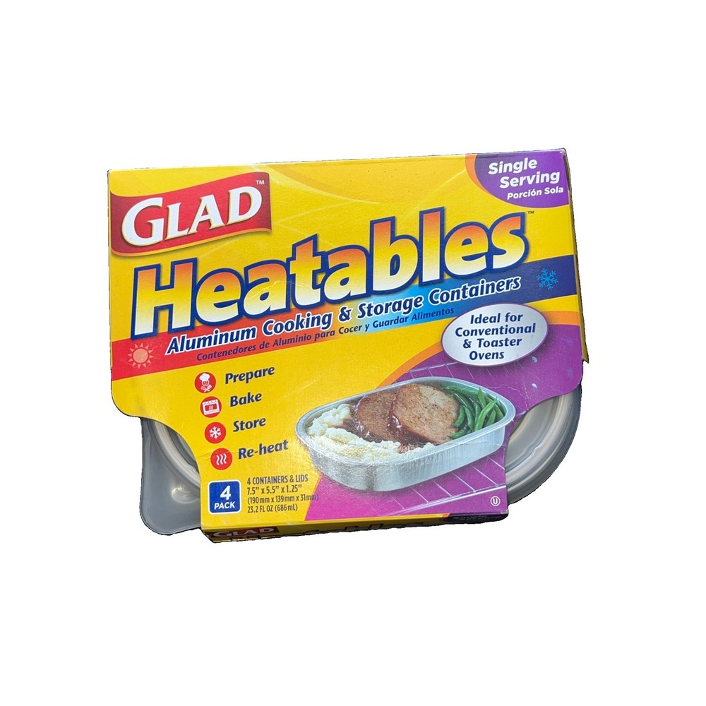 RARE Glad Heatables Aluminum Cooking & Storage Containers with Lids 4 Pack NEW